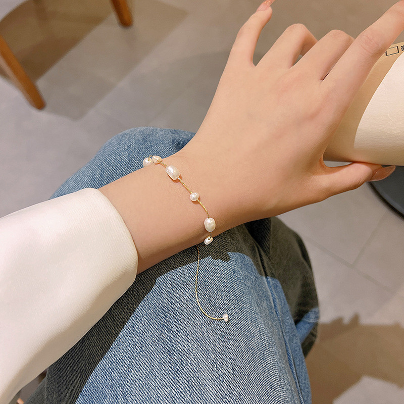 Irregular Imitation Pearl Bracelet For Women Korean Natural Stone Pendant Adjustable Cuff Anniversary Jewelry