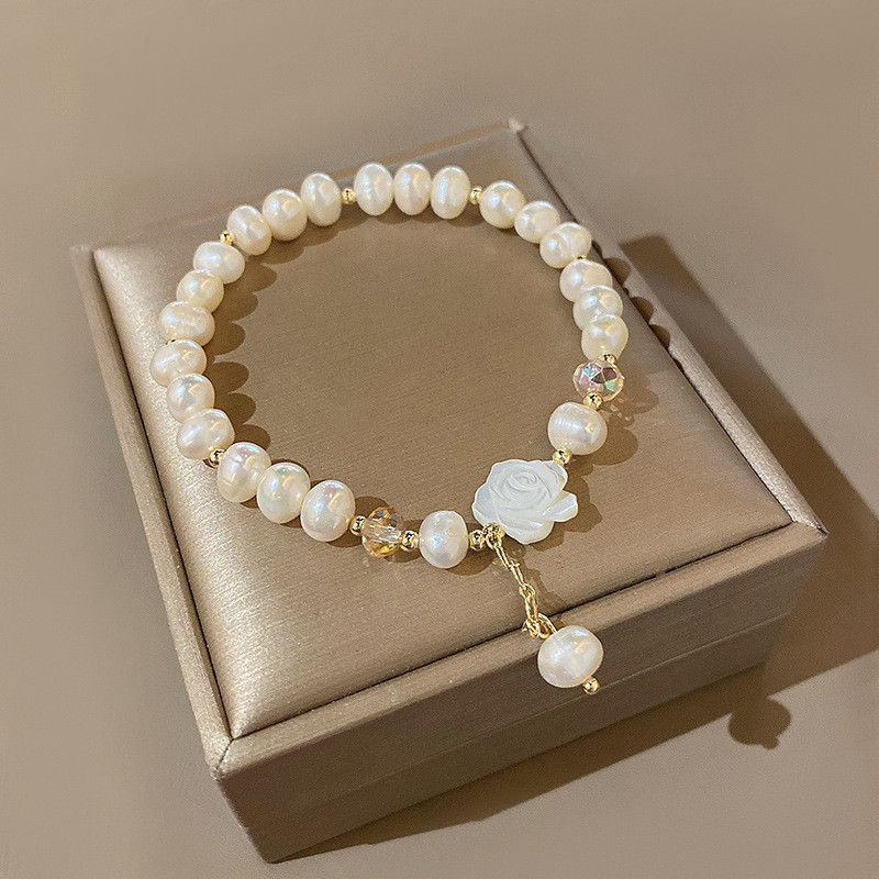 Natural Emerald Shell Flower Pendant Bracelet Baroque Irregular Pearl Crystal Ladies Jewelry