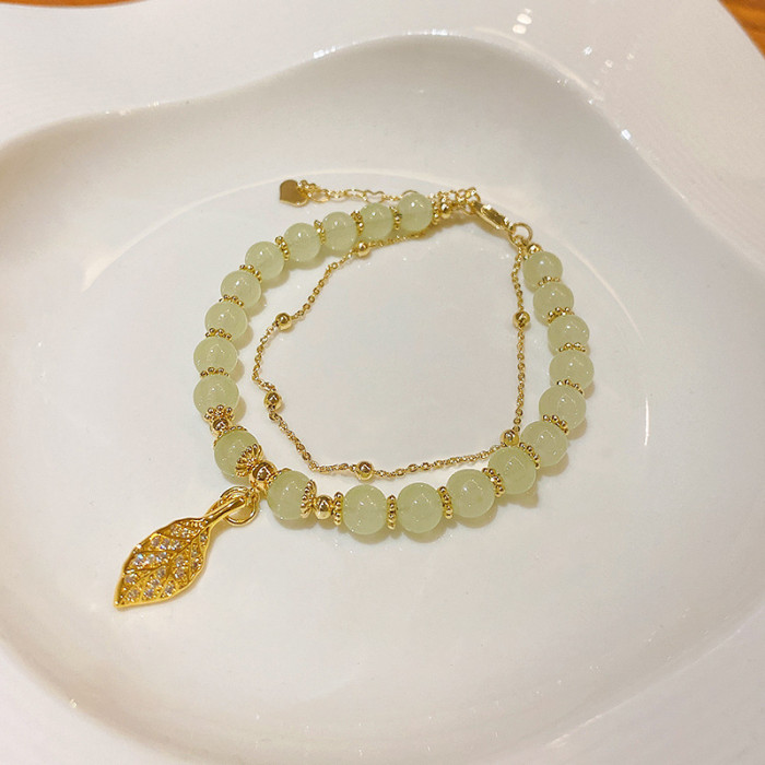 Natural Jade Women Jewelry Accessories Trendy Double Layer Chain Bracelet for Girls Casual Jewelry Supplies