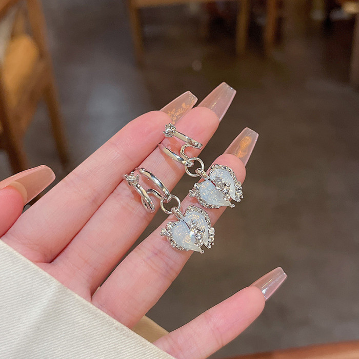 2022 Luxury Zircon Splitting Heart Pendant Earrings Korean Jewelry for Womans Party Fashion Accessories