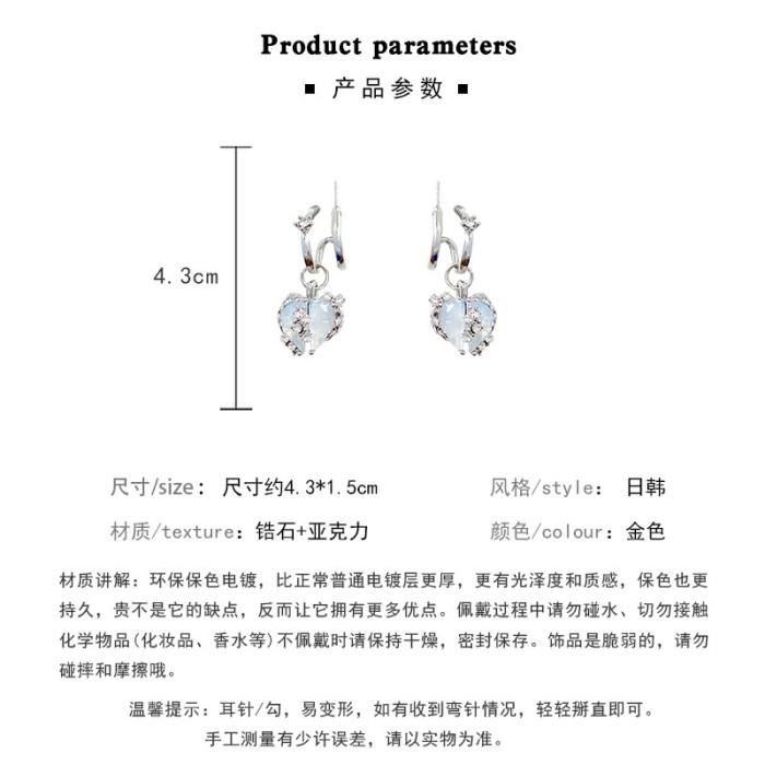 2022 Luxury Zircon Splitting Heart Pendant Earrings Korean Jewelry for Womans Party Fashion Accessories