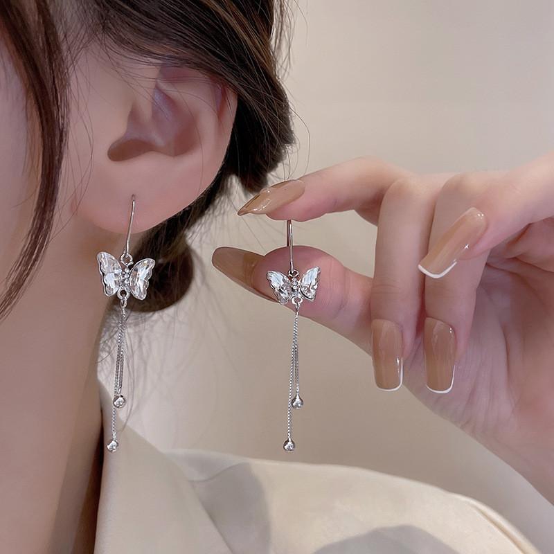 Women Long Tassel Korean Sweet Butterfly Rhinestone Earring Elegant Geometric Jewelry