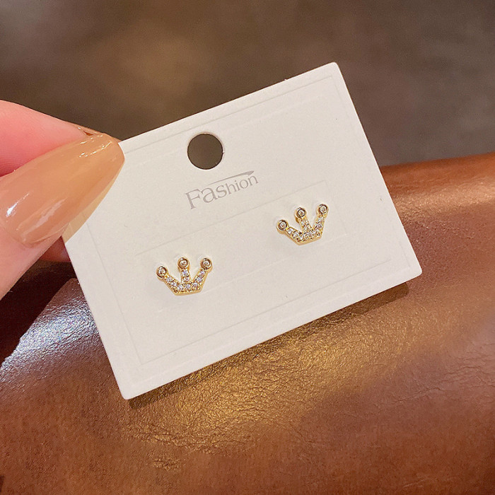 Simple Crown Earrings for Women Fashion Sterling Silver Tiny Ear Pin Korea Style Fine Jewelry