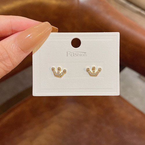 Simple Crown Earrings for Women Fashion Sterling Silver Tiny Ear Pin Korea Style Fine Jewelry