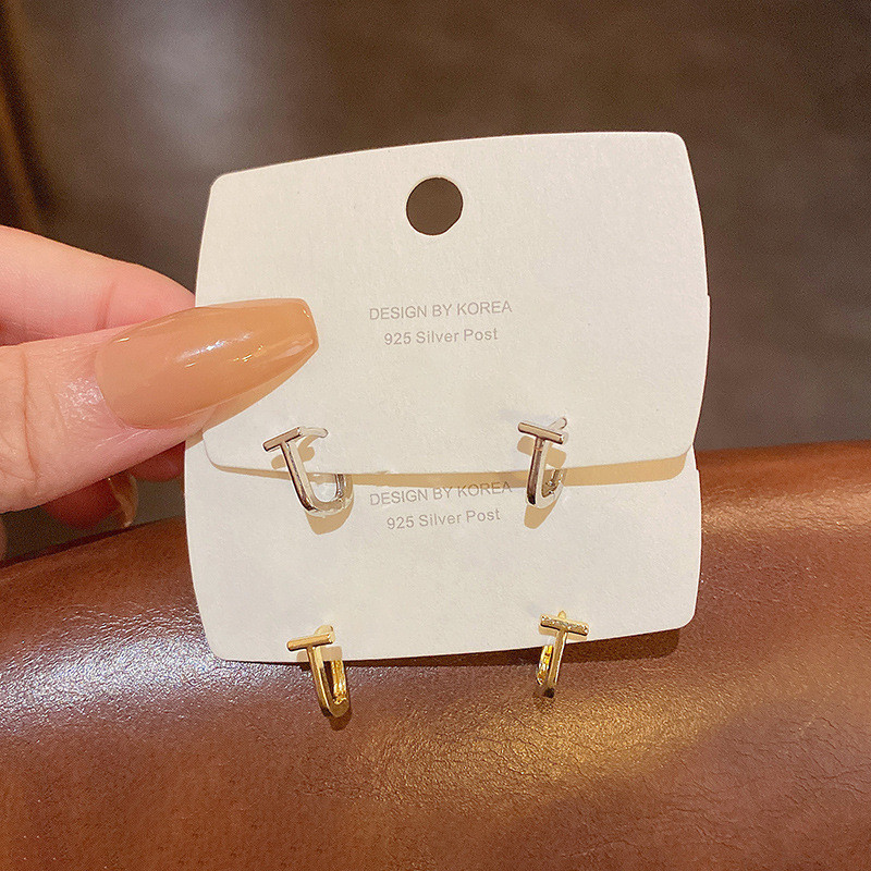 Simple Paperclip U Shaped Earrings Gold Color Stainless Steel Letter T Square Ear Buckle Popular Wedding Jewelry 2022
