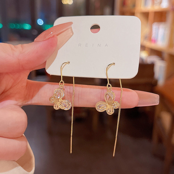 Long Tassel Butterfly Drop Earrings Women Fashion Ear Line Zircon Hanging Earrings Summer Jewelry Party Gift