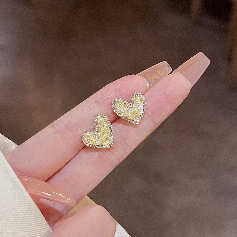 Luxury Yellow High Carbon Diamond Earrings for Women Sparking Full Zircon Heart Wedding Party Bride Band Jewelry Gift