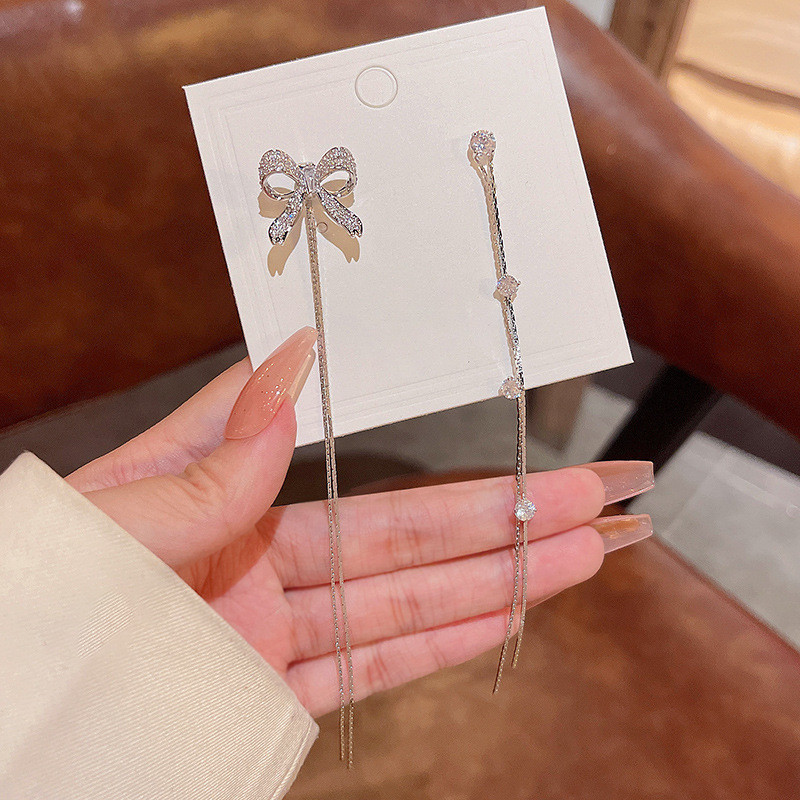 Japan Korea Long Tassel Bow Irregular Drop Earrings for Women Fashion Girl Boho 2022 Trend Jewelry Gift