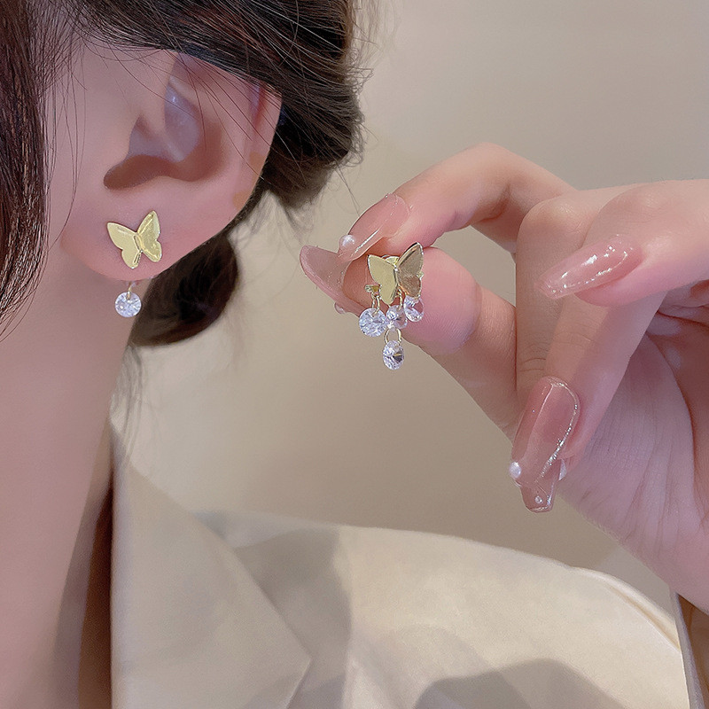 Long Dangle Drop Earrings for Women Jewelry Cubic Zircon Butterfly Tassel Female
