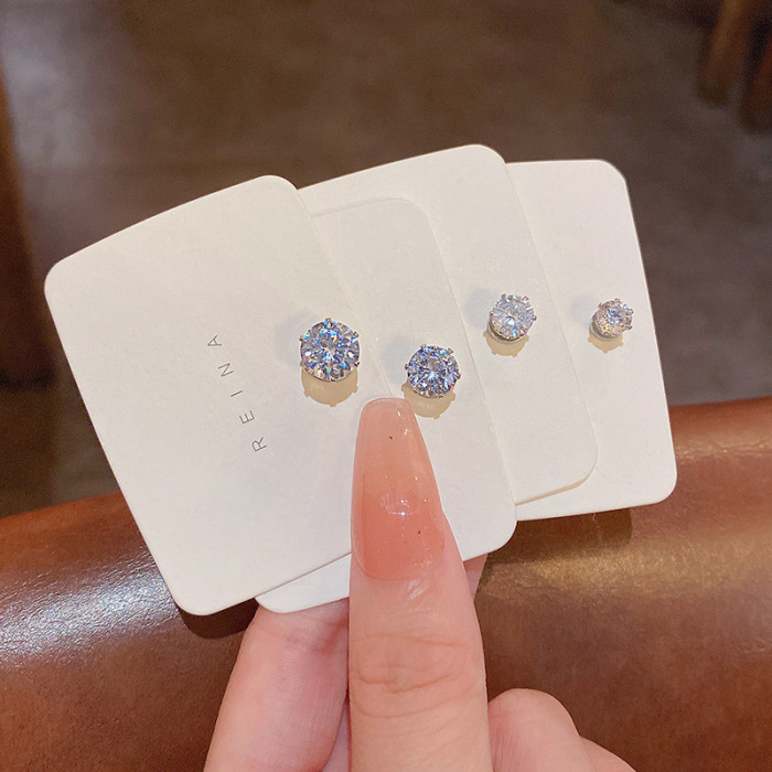 Round Crystal Rhinestone Magnet Stud Earring Puck Women Mens Magnetic Fake Ear Plug Jewelry