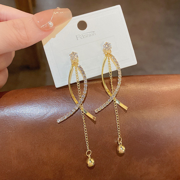 New Trendy Zircon Hanging Long Tassel Drop Earrings Ear Line for Women Simple Snake Chain Tassel Jewelry