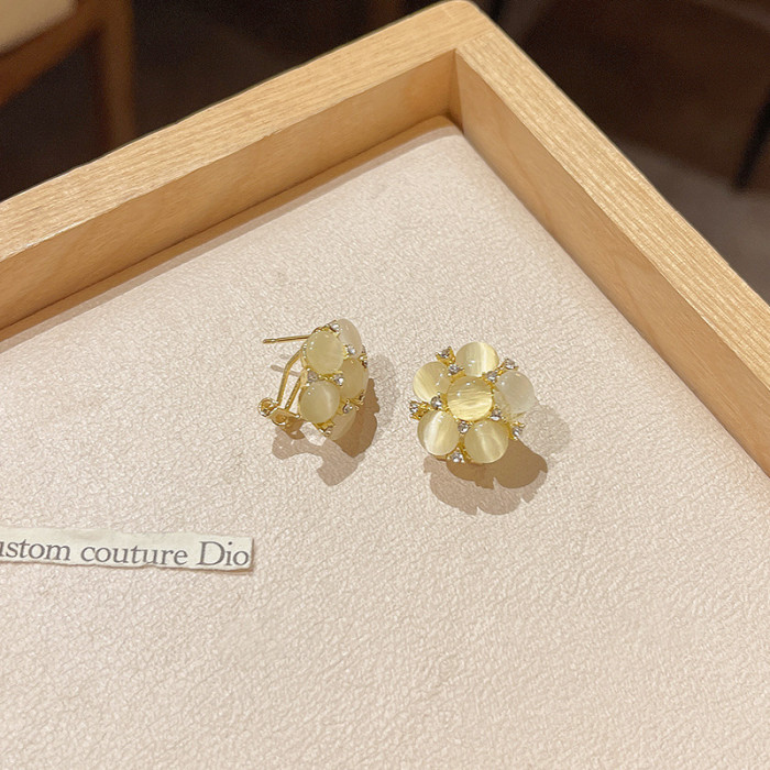 Luxury Designer Jewelry for Women Flower Opal Stud Earrings Women Wedding Engagement Earring Valentines Day Gift