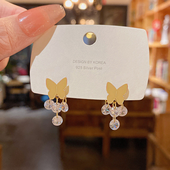 Long Dangle Drop Earrings for Women Jewelry Cubic Zircon Butterfly Tassel Female