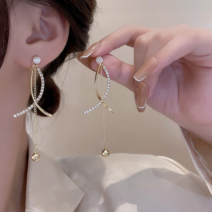 New Trendy Zircon Hanging Long Tassel Drop Earrings Ear Line for Women Simple Snake Chain Tassel Jewelry