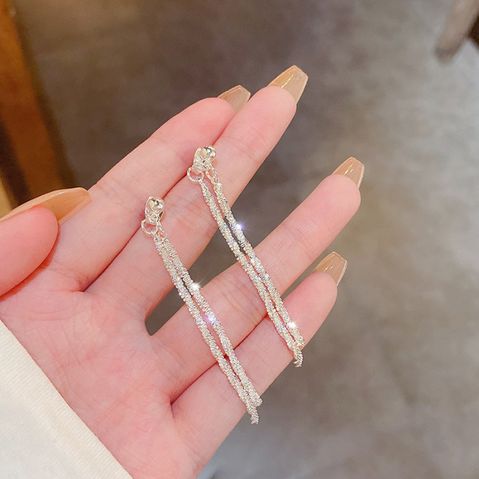 New Trend Sparkling Long Tassels Dangle Earrings For Women Elegant Crystal Flower Pendant Party Wedding Jewelry Gifts