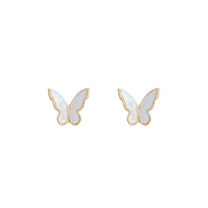 New Korean Elegant Cute Butterfly Stud Earrings For Women Girls Jewelry Gifts Mini Exquisite White Shell Pearl