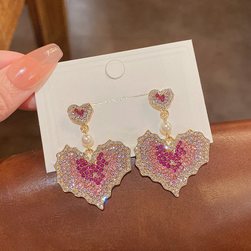 Circle Heart Shaped Stitching Color Geometry Big Pink Love Earring Cubic Zircon For Women Jewelry Wedding Party Friends Gift