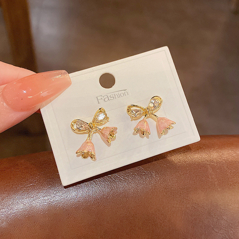 Elegant White Shell Tulip Bowknot Gold Color Dangle Earrings For Women Personality Fairy Bow Young Girls Charm Jewelry