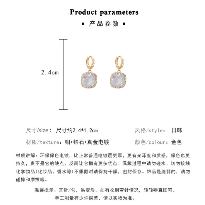 Fashion Luxury Big Square Drop Dangle Crystal Glass CZ Stone Big Hollow Bohemia Zircon Earrings for Women