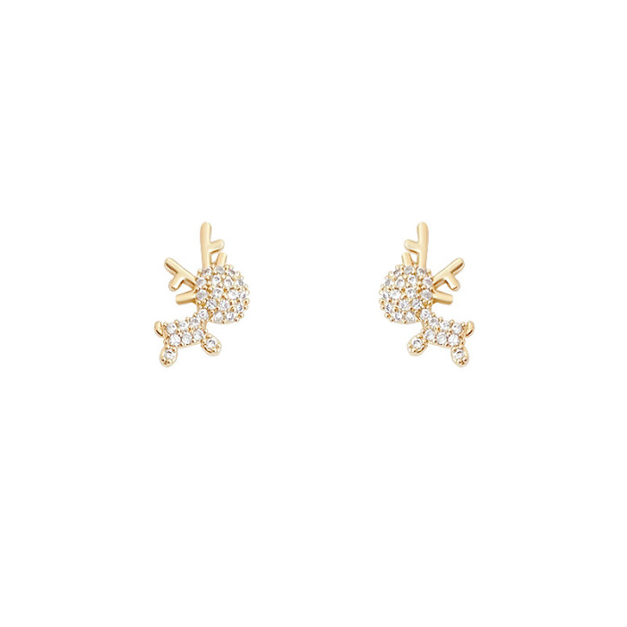 Cartoon Animal Deer Stud Earrings Small Snowflake Earing Girls Kid Rhinestone Crystal Christmas New Year Jewelry Women Ear Studs