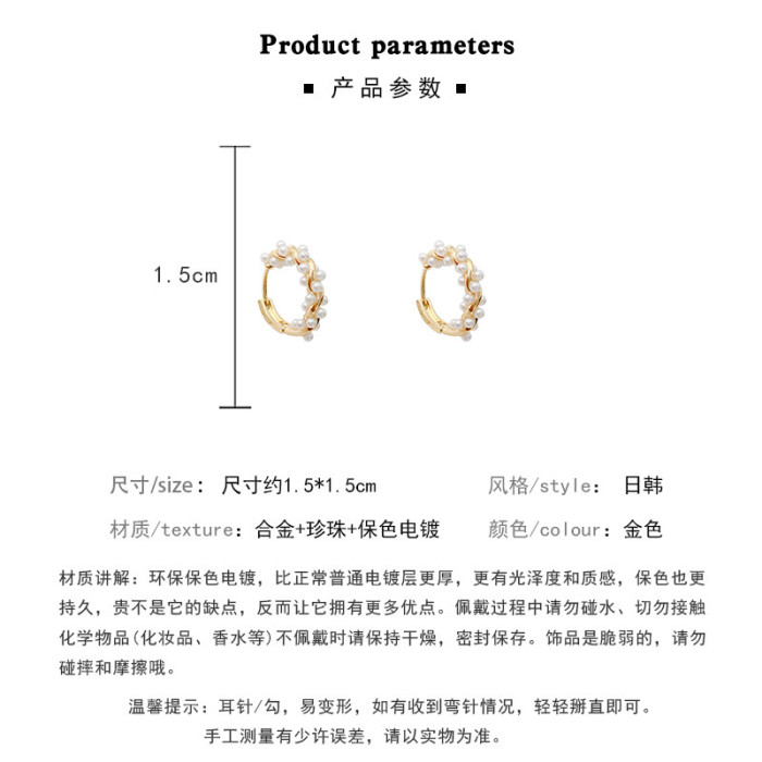 Luxury Gold Plated Simulation Pearl Earrings For Women Rose C Round Hollow Ear Buckle Statement Korean Fashion Jewelry