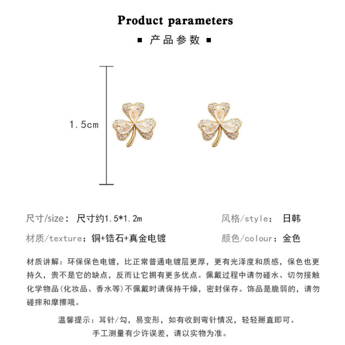 New Korean Luxury Crystal Zircon Stud Earring for Women Heart Christmas New Year Jewelry