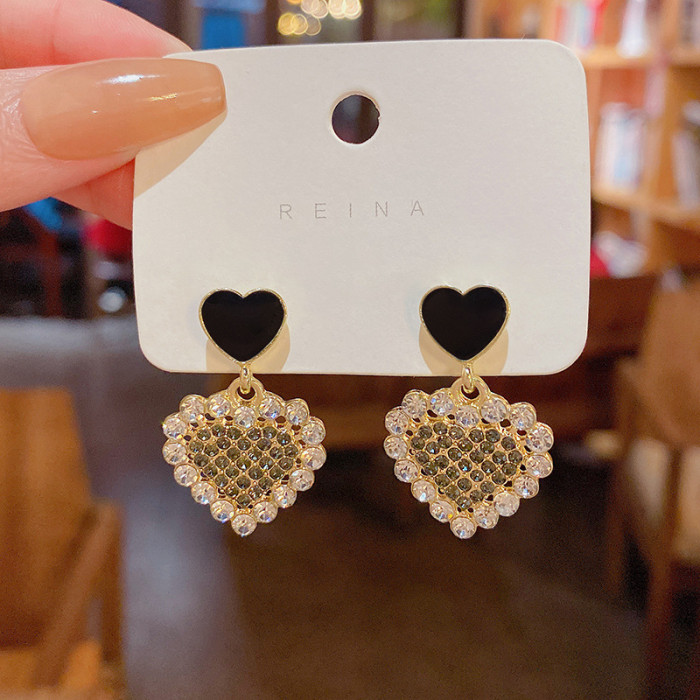 Luxury Shiny Rhinestone Zircon Heart Earrings For Women Korean Fashion Party Jewelry