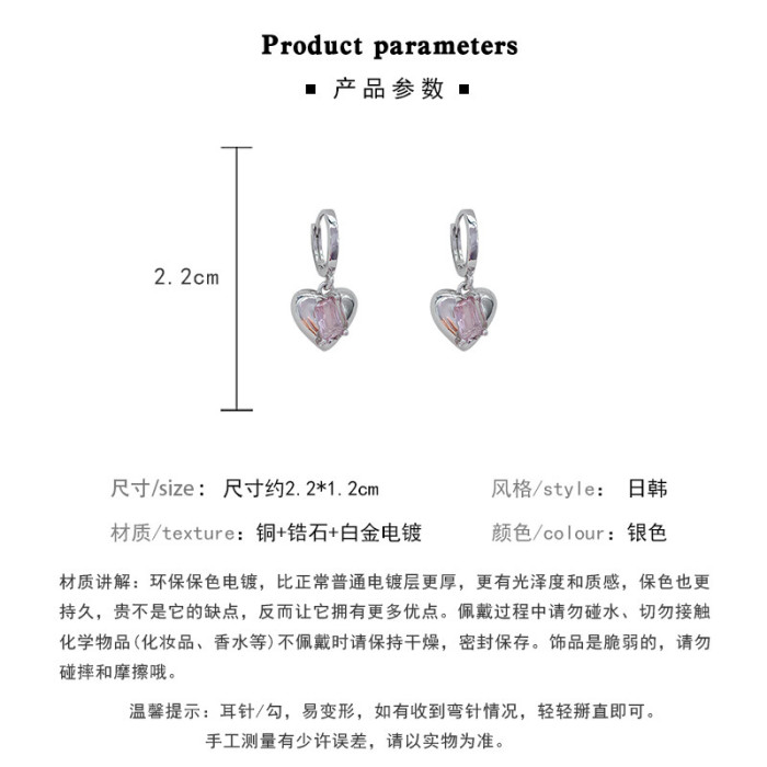 Bling Zircon Inlaid Heart Hoop Earrings Women Temperament White Gold Plated Woman Daily Party Fashion Jewelry 2022