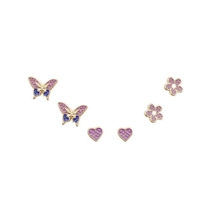 Fashion Ear Stud Earrings for Women Pink Heart Flower Butterfly Cute Jewelry