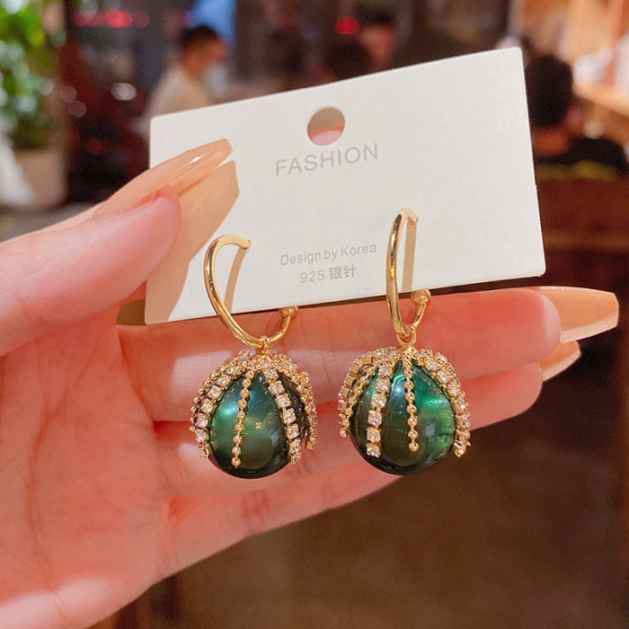 New Cute Simple Green Pearl Transparent Zircon Tassel Hoop Earrings For Women Metal Fine Jewelry Gift