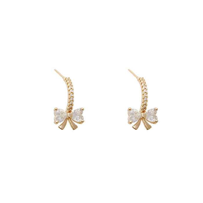 2022 Love Peach Zircon Golden Bow Earrings WomenPersonality Fashion Wedding Jewelry Birthday Anniversary Gifts