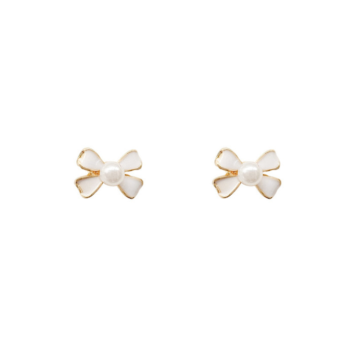 New Fashion White Enamel Cute Bow Stud Earrings for Women Girl Accessories Jewelry Wholesale