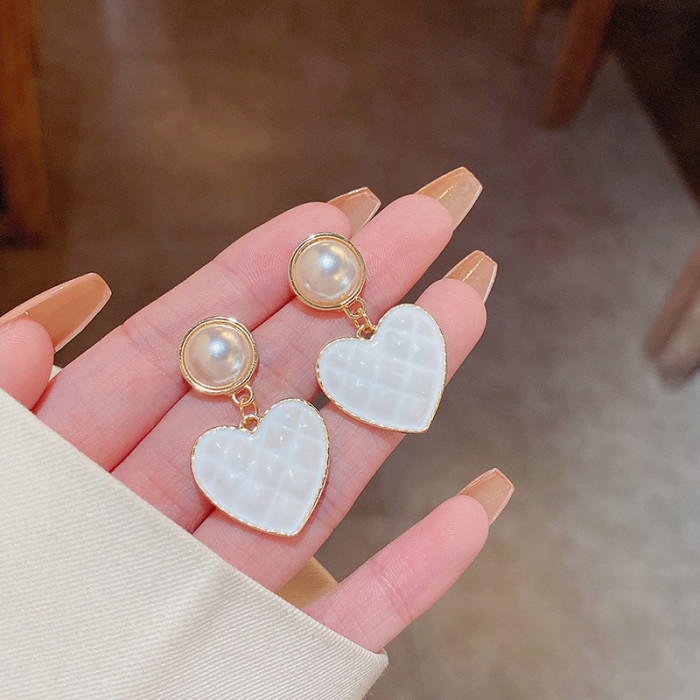 White Elegant Cute Enamel Heart Earrings for Women Korean Sweet Girl Couple Love Gifts Party Jewelry
