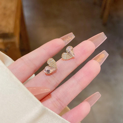 Heart Women Fashion Jewelry Cute Crystal Earrings Zircon Inlaid Gentle Jewelry