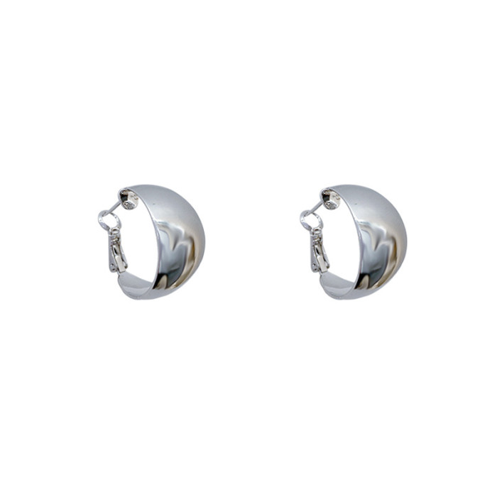 New Korean Silver Ball Shape Hoop Earrings for Women Geometric C Shaped Ball Ear Stud Girls Trend Party Travel Jewelry Gifts