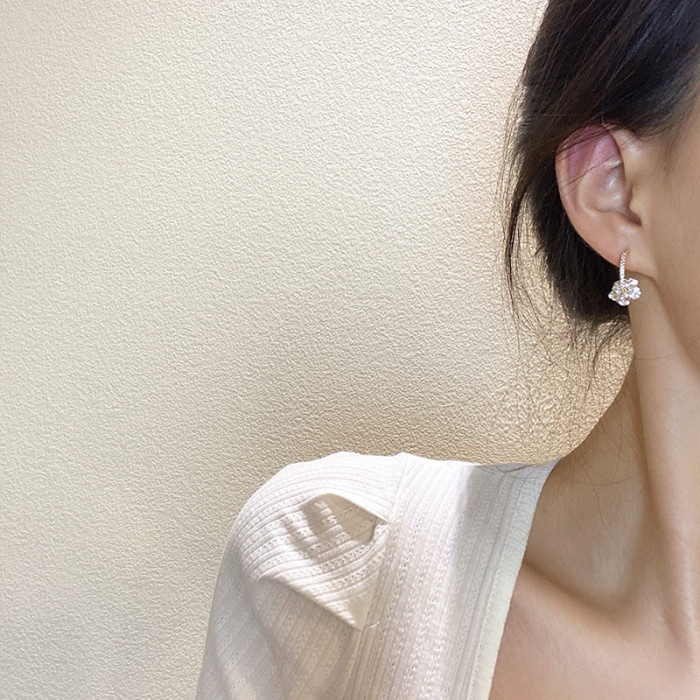 New Trendy 14K Real Gold Plated Crystal Flower Hoop Earrings for Women Girl Jewelry AAA Zircon Gift