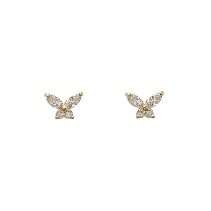 Sweet Coloured Zircon Butterfly Earrings Stud For Women Girl Luxury New Fashion Ear Jewelry Party Gift