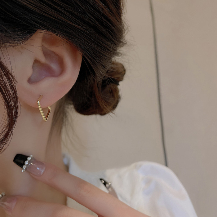 Trendy Gold Color Geometric Square Hoop Earrings for Women France Elegant Metal Dangle Drop Jewelry 2022
