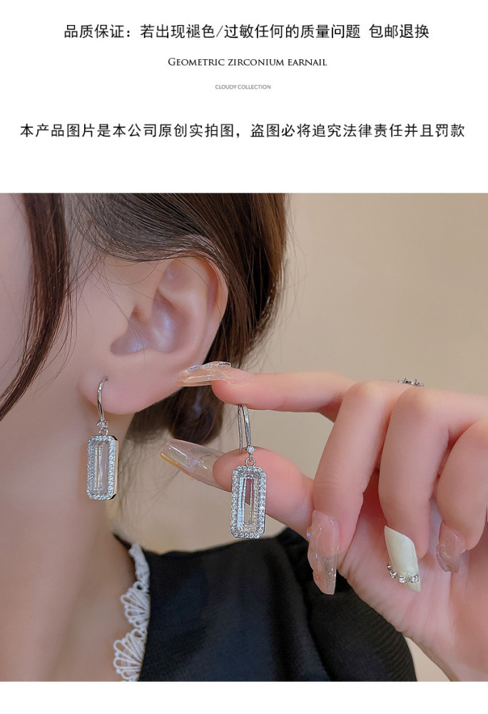 Trendy Luxury Square Crystal Drop Earrings for Women Brilliant Gold Color Bridal Wedding Jewelry Female Gift