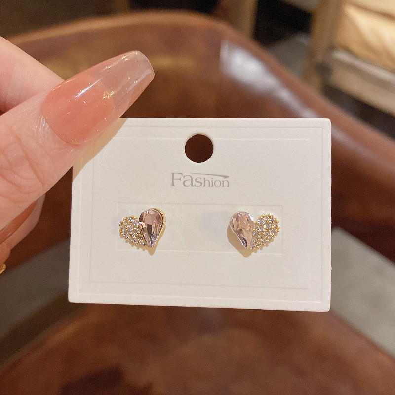 Heart Women Fashion Jewelry Cute Crystal Earrings Zircon Inlaid Gentle Jewelry