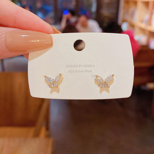 Sweet Coloured Zircon Butterfly Earrings Stud For Women Girl Luxury New Fashion Ear Jewelry Party Gift