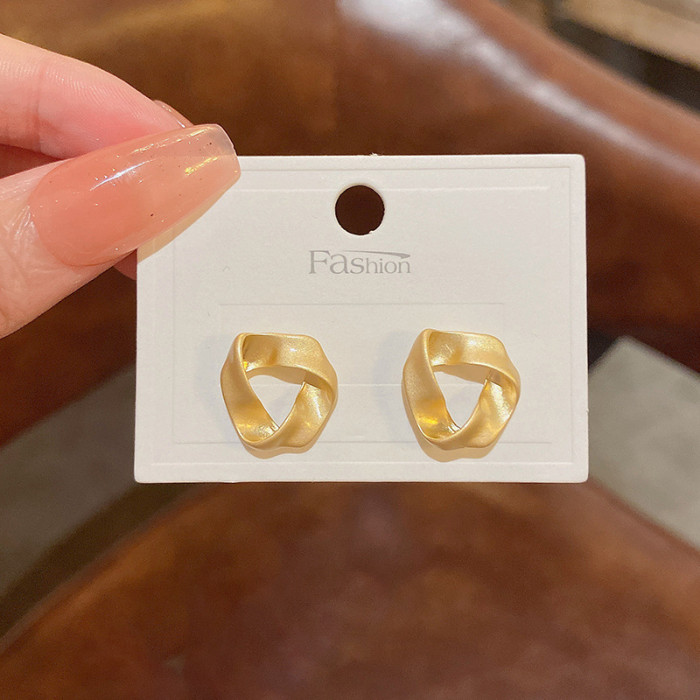 Silver Color Hollow Geometric Twist Stud Earrings For Women Cute Small Tiny Metal Female Jewelry