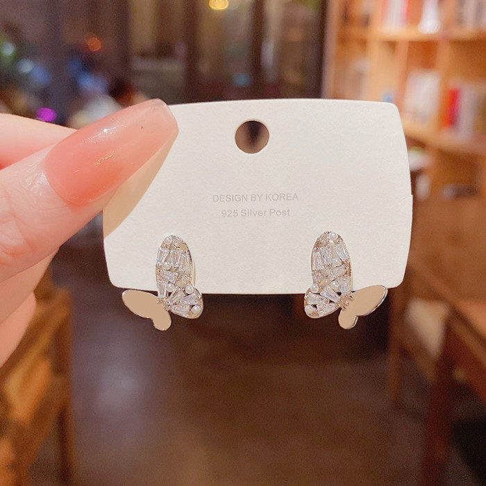 Artistic 3D Zircon Butterfly Stud Earrings for Women Designer Trendy Fine Jewelry Party Gift