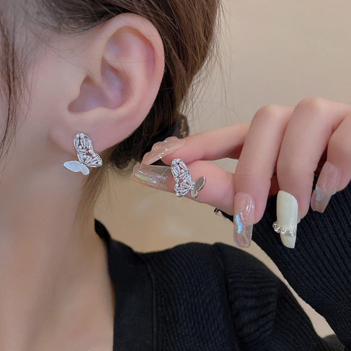 Artistic 3D Zircon Butterfly Stud Earrings for Women Designer Trendy Fine Jewelry Party Gift