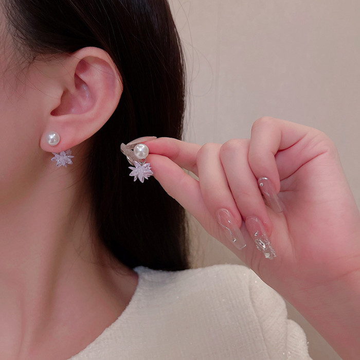 Ice Flower Pearl Earrings Female Temperament Trendy for Women