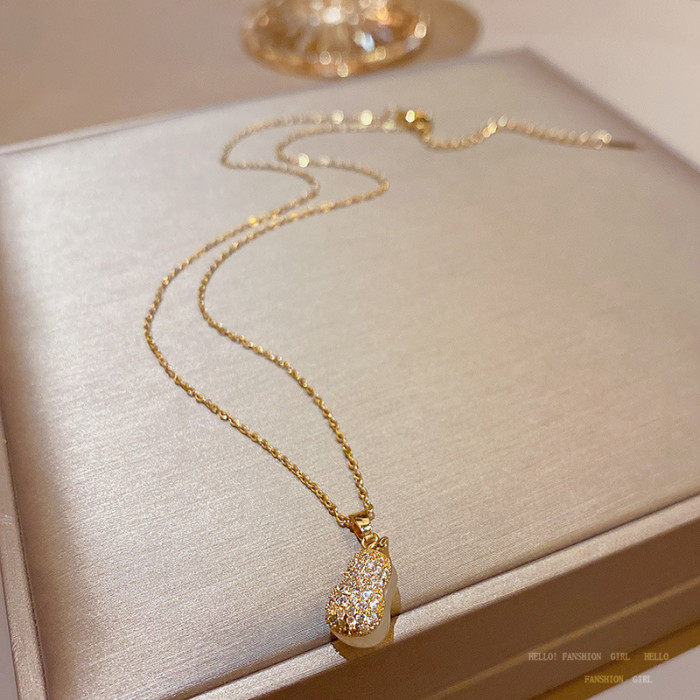 Luxury Jade Gourd Necklace for Women Chain Cubic Zirconia Pendants Fashion Original Brand Jewelry