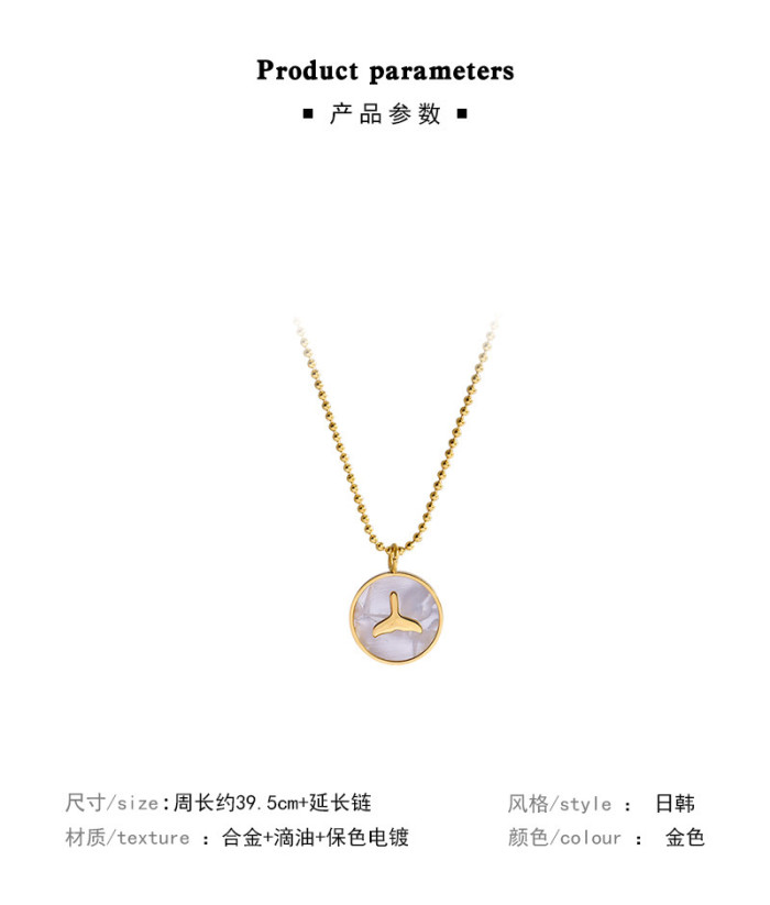 Round Coin Shell Fishtail Pendant Gold Color Stainless Steel Shell Neck Collar Necklace