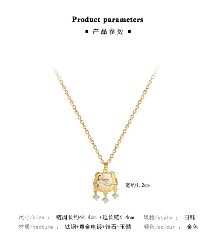 White Chalcedony Lucky Clouds Ruyi Peace Lock Necklace Girlfriend Mother's Day Gift for Mother Long Life Chain