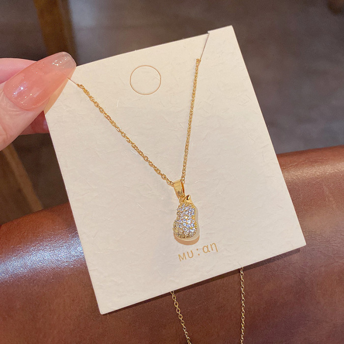 Luxury Jade Gourd Necklace for Women Chain Cubic Zirconia Pendants Fashion Original Brand Jewelry