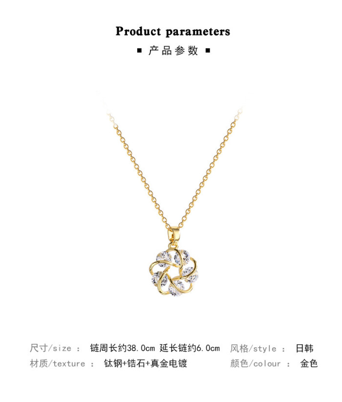 Vintage Hollow Flower Zircon Crystal Pendant No Fade Stainless Steel Clavicle Chain Necklaces for Women Korean Party Jewelry